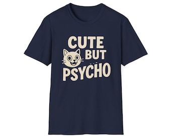 Camiseta "Fofo, mas Psicopata" | Camiseta engraçada de gato para mulheres e homens | Camiseta com estampa sarcástica e fofa | Camiseta vintage com estampa de gato desgastado | Fofo, mas Psicopata - Engraçado