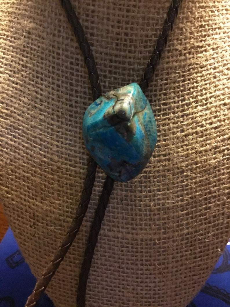 Vintage BIG Raw Turquoise Bolo Tie