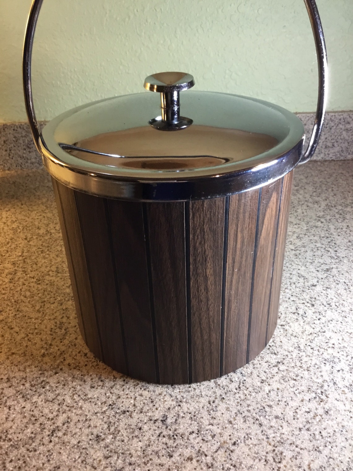 Vintage Mid Century Faux Wood Ice Bucket Etsy