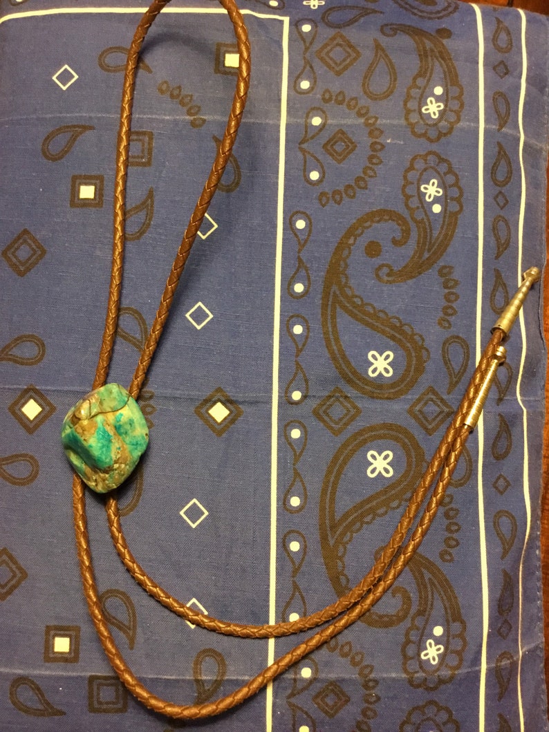 Vintage BIG Raw Turquoise Bolo Tie
