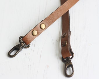 PAIR OF 1 INCH MID BROWN LEATHER BAG HANDLES FOR BAG MAKING WITH RIVET HOLES