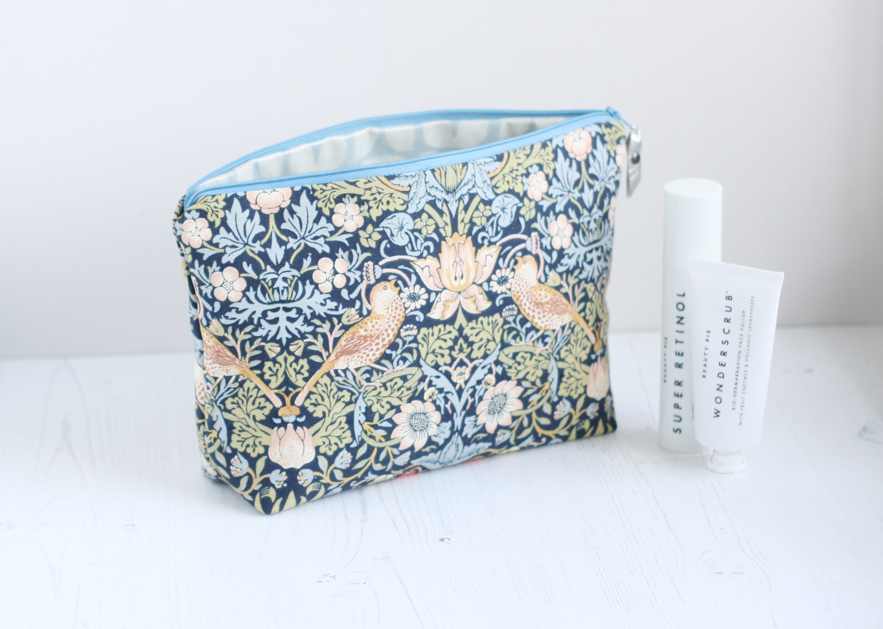 Blue Fabric Toiletry Bag With Waterproof Lining Made From a Etsy UK