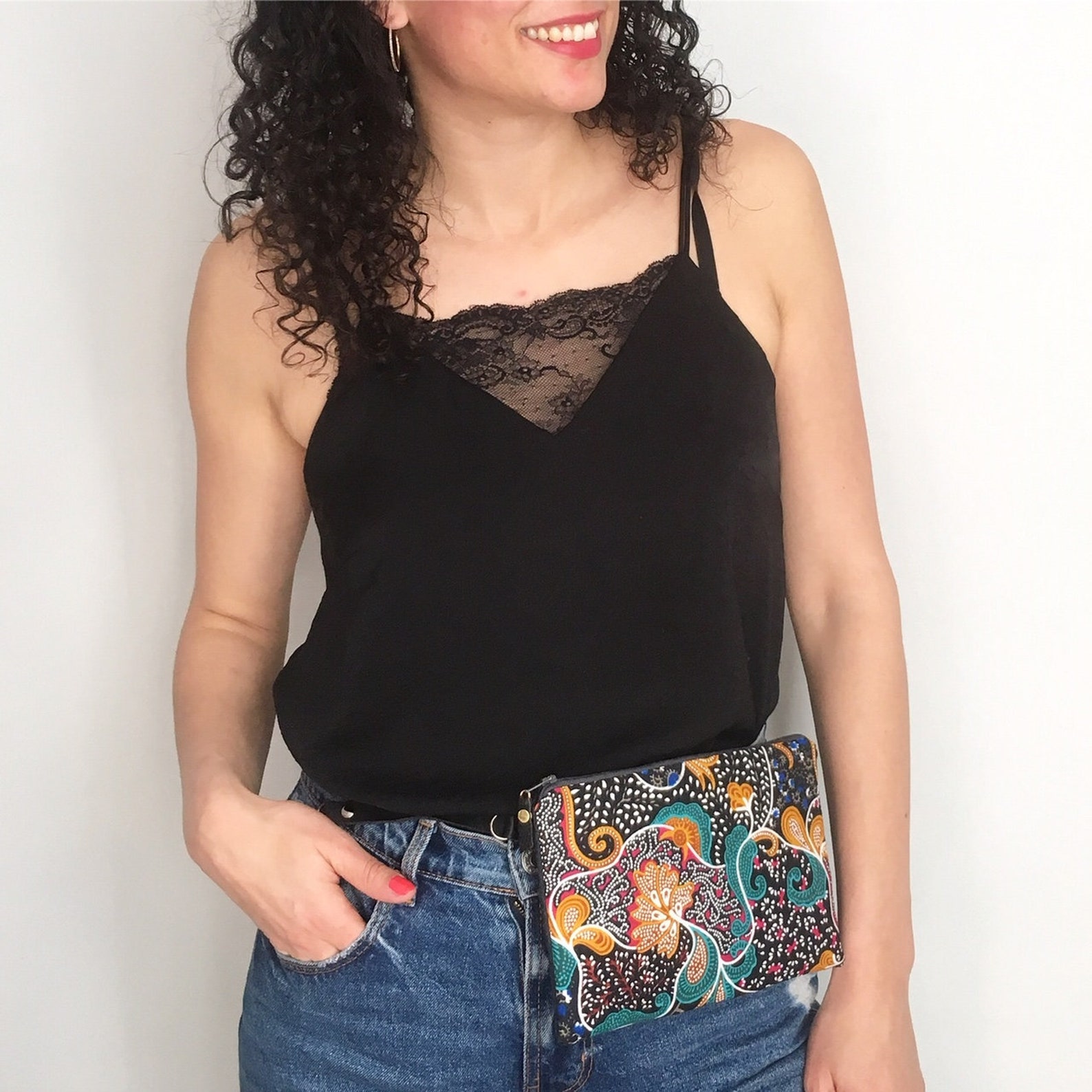 Bolso cinturón de tela negra Bolso de cintura africano de Etsy