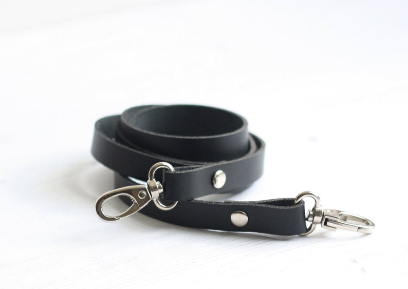 Thin black leather cross body strap Replacement bag strap Etsy