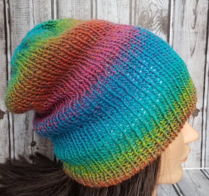 Rainbow double layered knit beanie colorful rainbow winter hat.