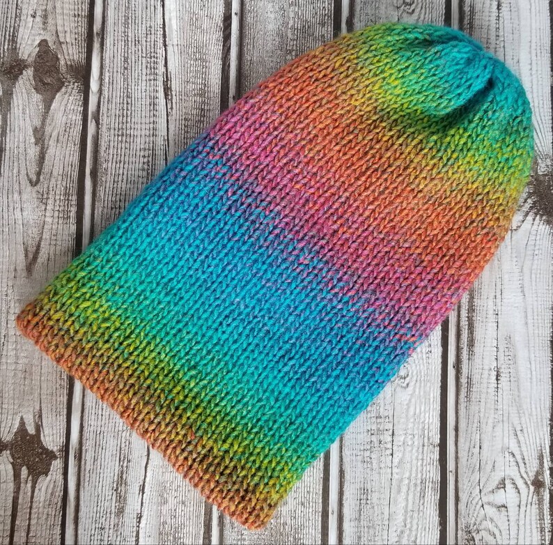 Rainbow double layered knit beanie colorful rainbow winter hat.