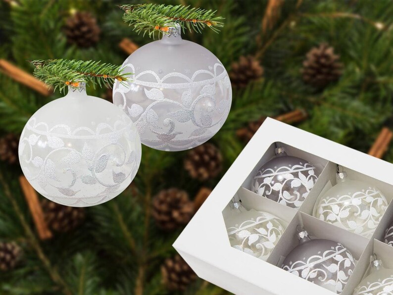 Decorated Bauble Ball Glass Bauble Ornament Snow Blown Etsy