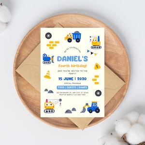 Tractor and Construction Custom Birthday Invitation