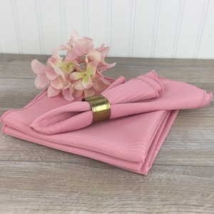 Set of 4 Vintage Napkins / Pink Reusable Napkins with Stripes / Fine Dining Table Linens / Shabby Chic, Victorian, Romantic Cottage Decor