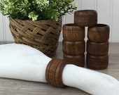 Vintage Wooden Napkin Rings, Set of 8, Hand Carved Wood, Napkin Holders, Modern Mid-Century, Boho Chic, Eclectic, Retro 70 39 s, Table Decor