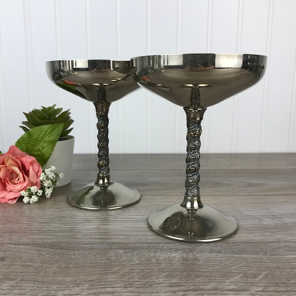Vintage Silver Plate Ice Cups, Footed Ice Cream Dish, FB Rogers Silverplate Bowls, Italy, Set of 2 Table Setting, Wedding Gift, Shabby Chic