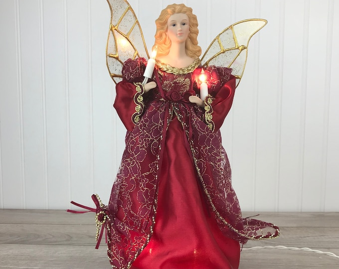 Vintage Lighted Christmas Tree Topper, Tree Top Angel, Porcelain Face ...