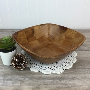 Vintage Square Woven Parquet Wood Bowl, Wooden Salad Bowl, Snack Bowl, Formosa Style, Retro 70&#39;s Kitchen, Funky Dinner Party, Christmas