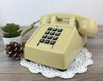 Vintage Beige Touch Tone Phone, Push Button Telephone, Retro Office Decor, Bell Canada, Circa 1983, Mid-Century, MCM