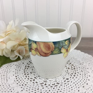 Vintage English Fine China Creamer, Royal Doulton Everyday, 1995 Georgia Pattern, Made in England, Peaches and Vines, Retired Pattern