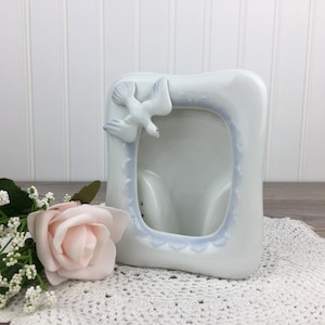 Vintage White Ceramic Picture Frame, Empty 4&#39;&#39; x 6&#39;&#39; Photo Frame, Shabby Chic Decor, Soft Pastel Floral, Made in Japan, Mother&#39;s Day Gift