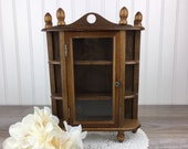 Vintage Small Wooden Cabinet, Dark Wood, Wall Curio Shelf Cabinet, Thimbles Display Case, Knick Knack, Miniatures, Rustic Country, Farmhouse