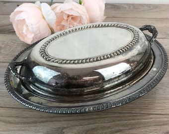 Vintage Silver Plate Covered Serving Dish Oval Double Handle Lid Ornate Silver Metal Elegant Table Setting Tarnished Silver Shabby Chic Etsy