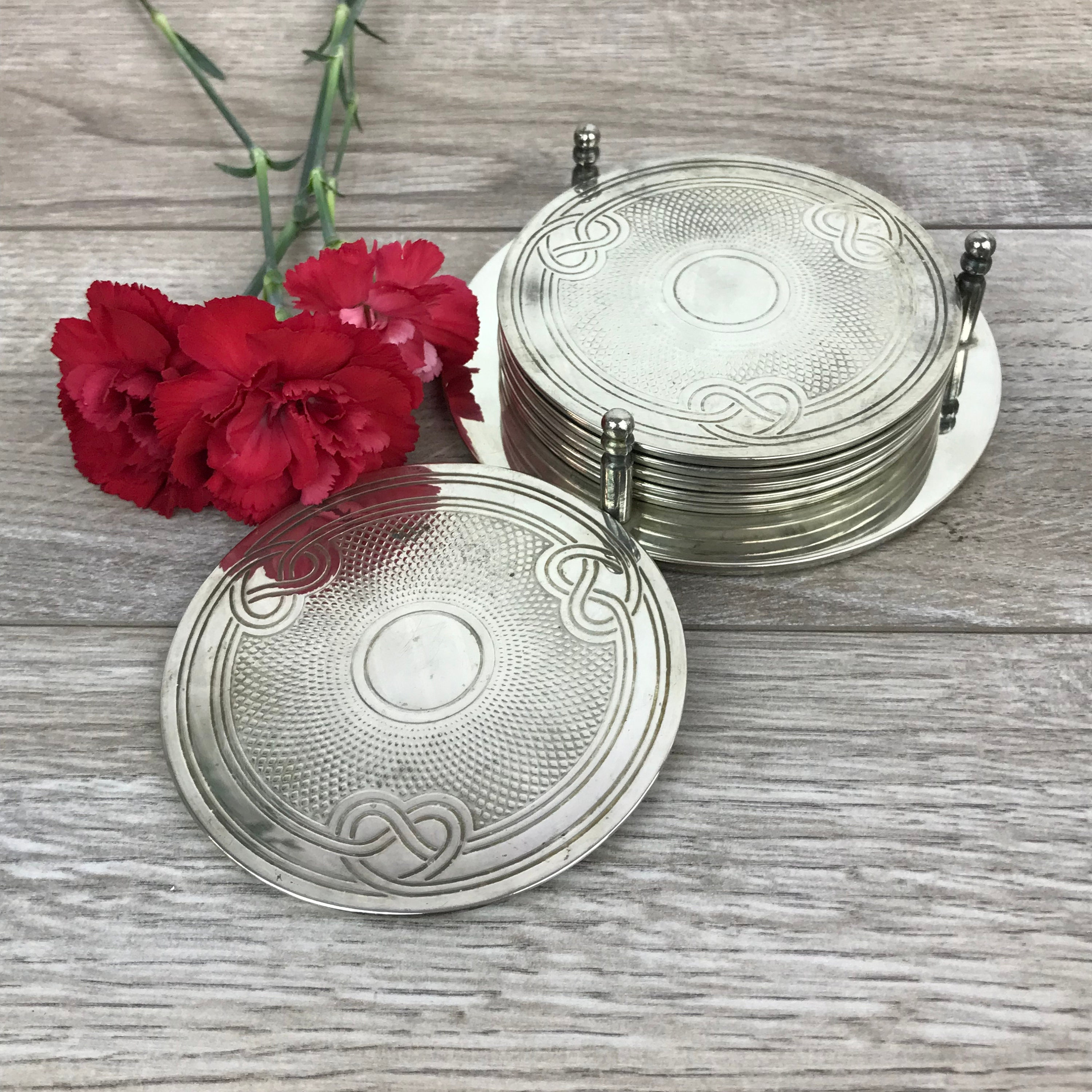 Vintage Silver Coaster 6 Pieces and Holder Set/ビンテージ