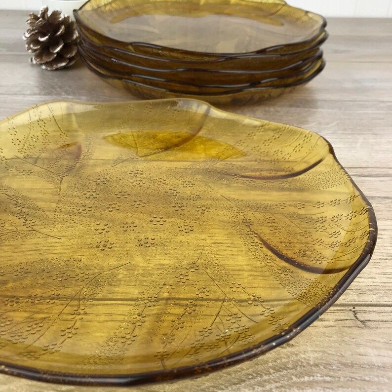 Vintage Amber Glass Plates Set of 6 Retro Golden Yellow Etsy