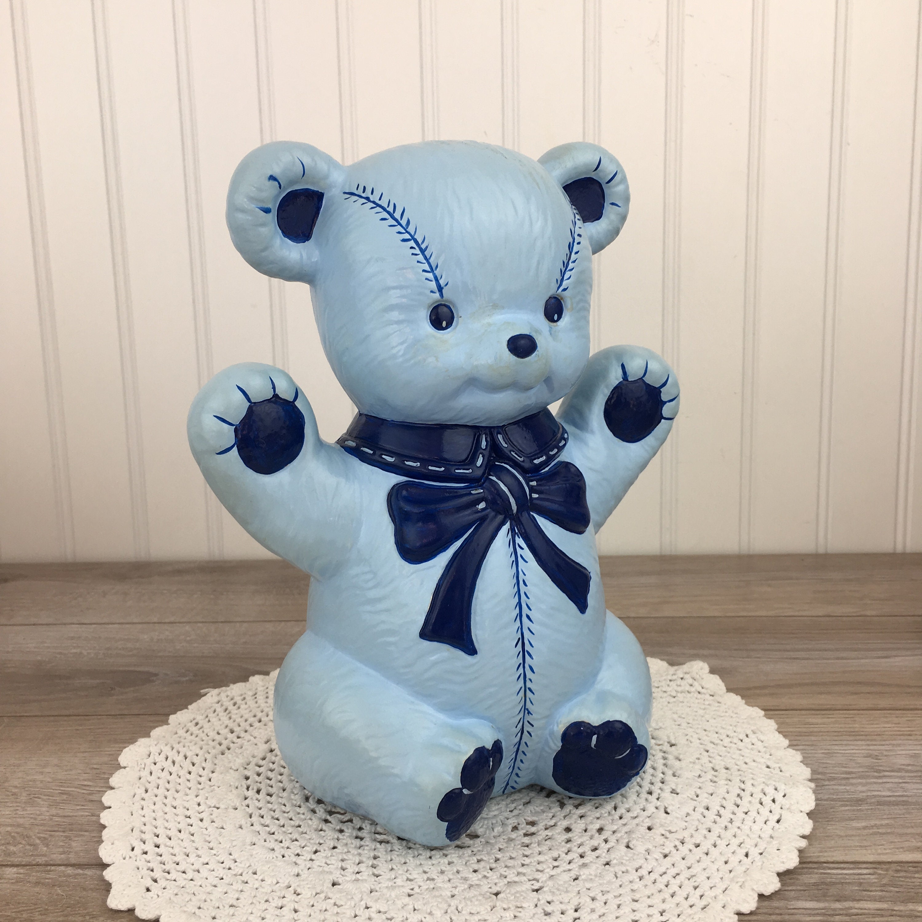Vintage Blue Teddy Bear Piggy Bank Rob Roy Style Adorable Etsy