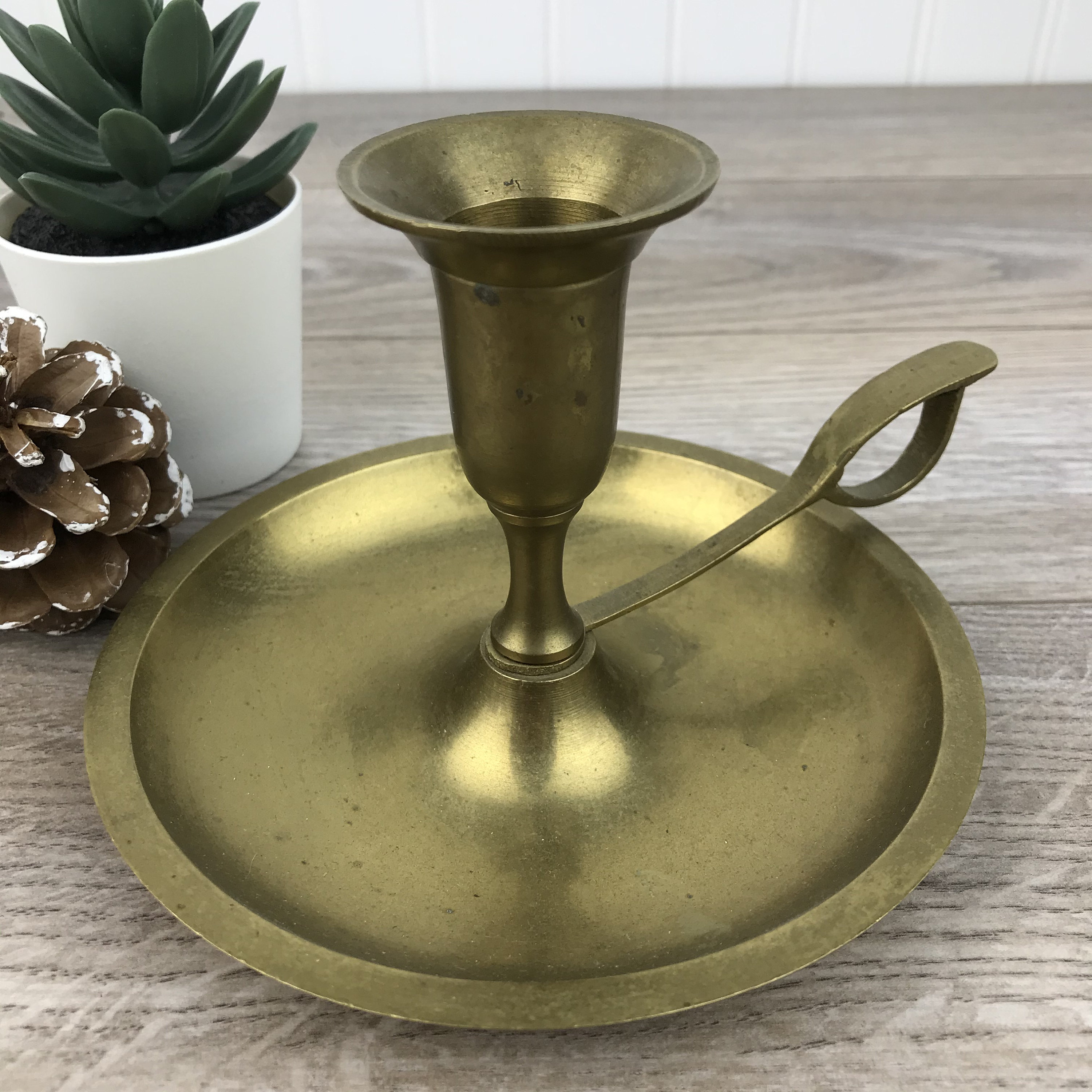 Vintage Brass Candle Holder w/ Handle Chamber Candlestick Etsy