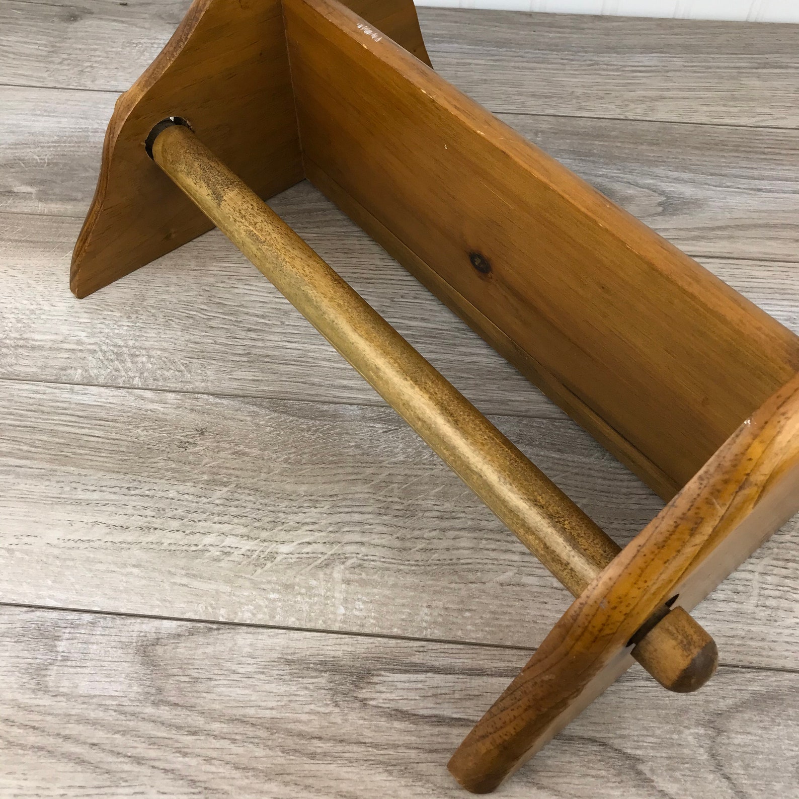Vintage Wood Paper Towel Rack with Top Shelf Wooden Wall Etsy