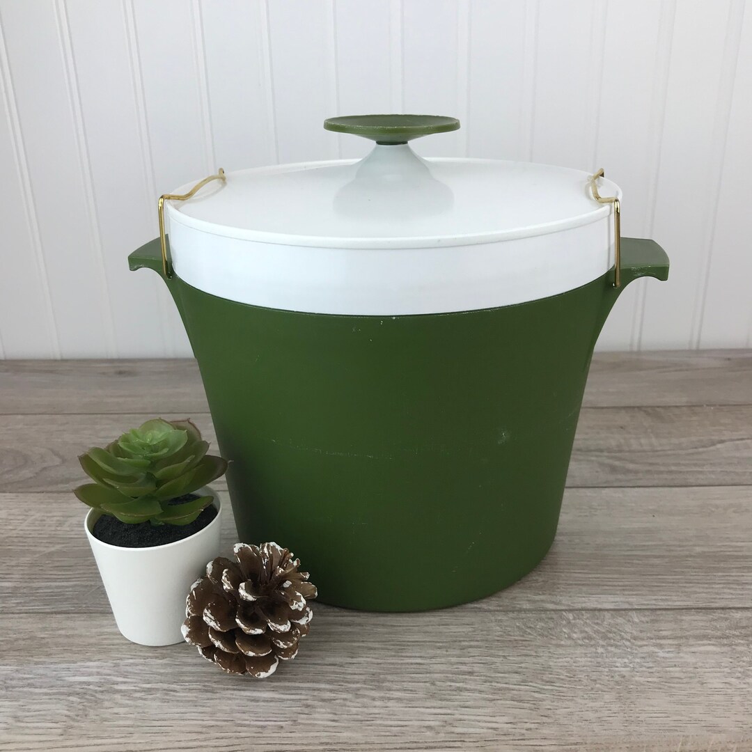 Vintage Insulated Ice Bucket by David Douglas, Therm Ware 60s Olive