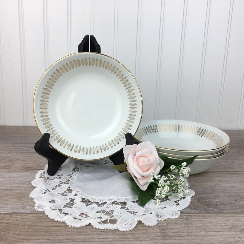 Vintage Set of 4 Staffordshire Royal Knight 6'' Berry Bowls W/ 22K Gold