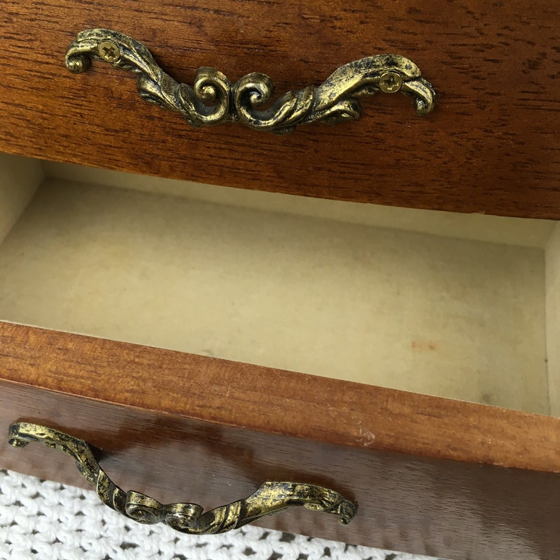 Wood Chest w 1 Drawer Brass 3 Sections Top Compartment Wooden Jewelry Box by Mele Vintage Velour Retro 70/'s Vanity Storage 1976