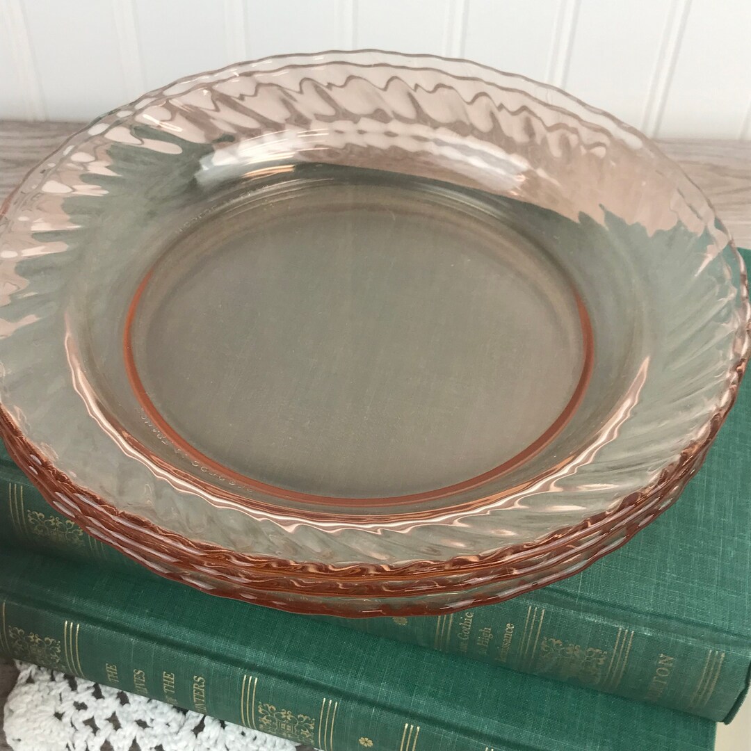 Vintage French Pink Glass Plate Set 3 Arcoroc France Plates Etsy