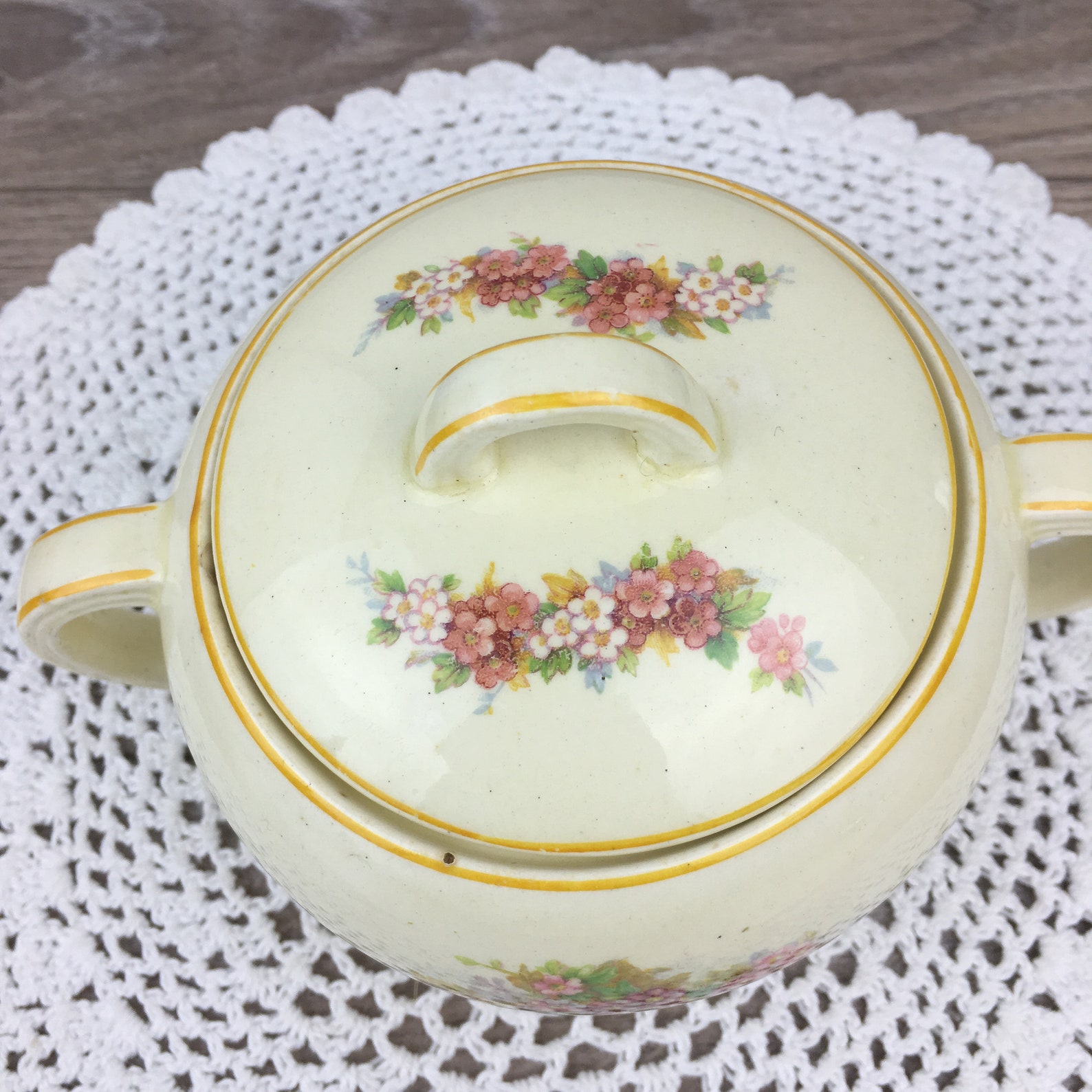 Vintage Sugar Bowl With Lid Wood's Ivory Ware England Etsy