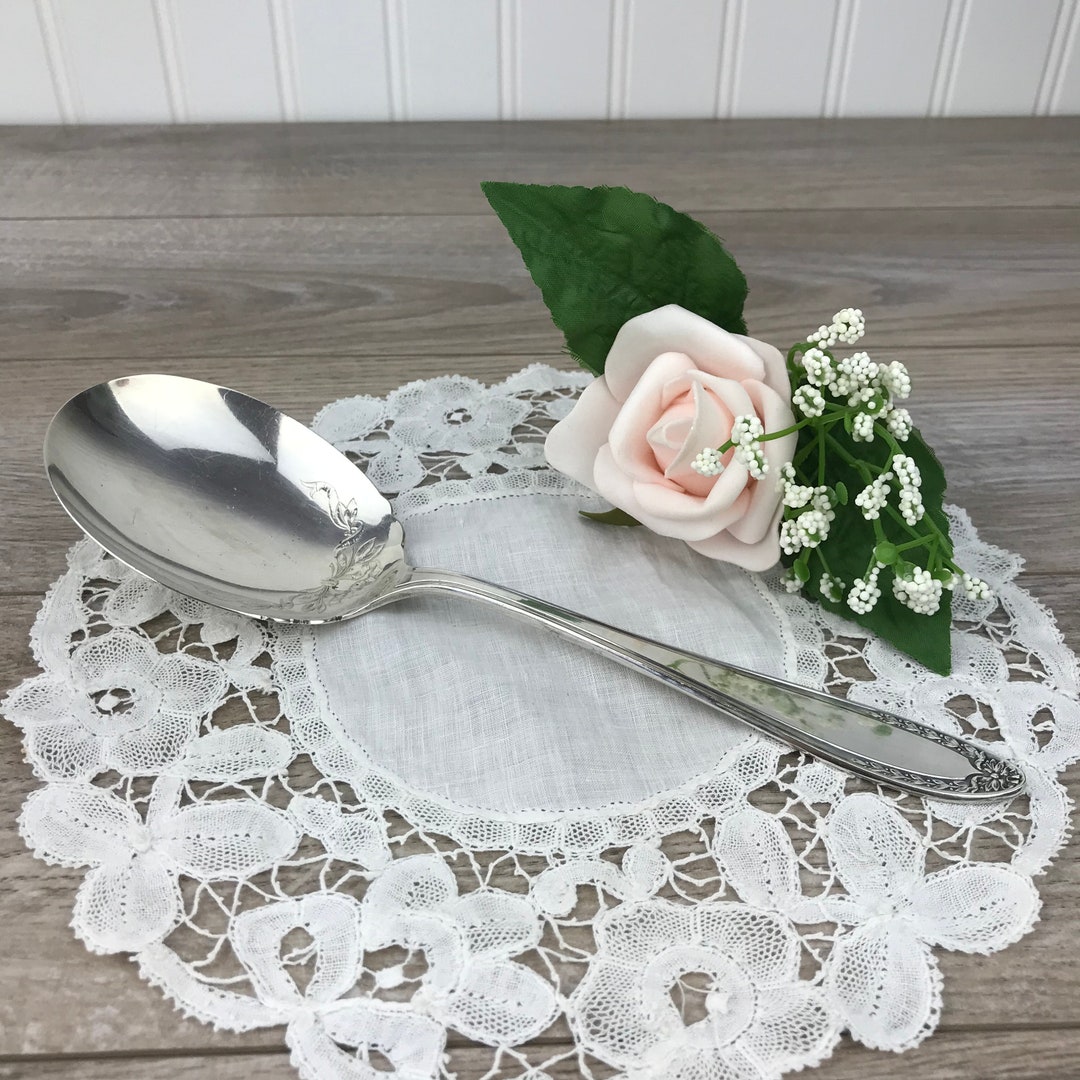 Vintage Oneida Community Par Plate Serving Spoon Large Silver Plate Spoon With Flower Garland Pattern Flatware Silverware Tea Party Etsy