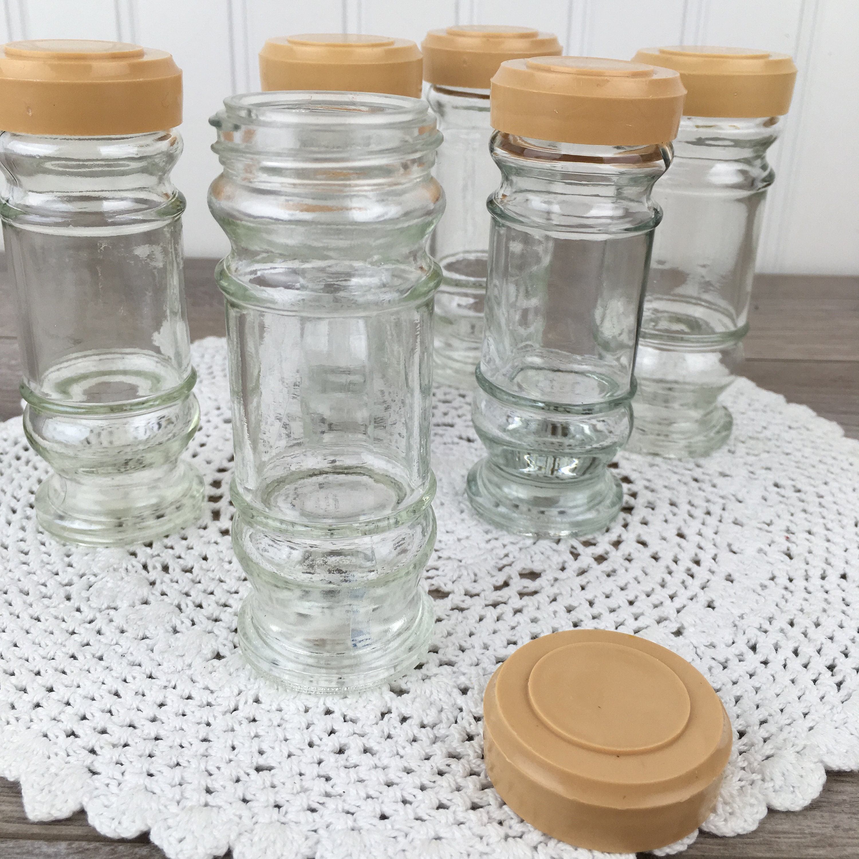Vintage Spice bottles Set of 8 Glass Jars with Plastic Lids Etsy