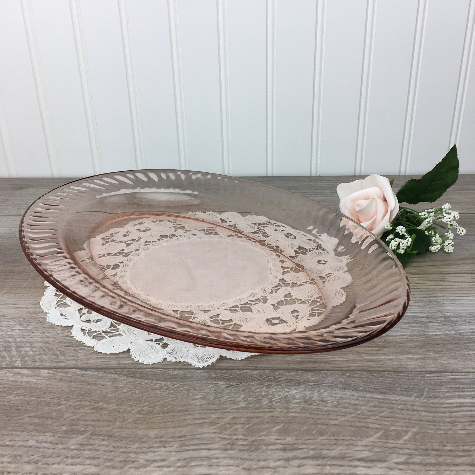 Vintage Pink Glass Serving Platter 80's Arcoroc France Etsy UK