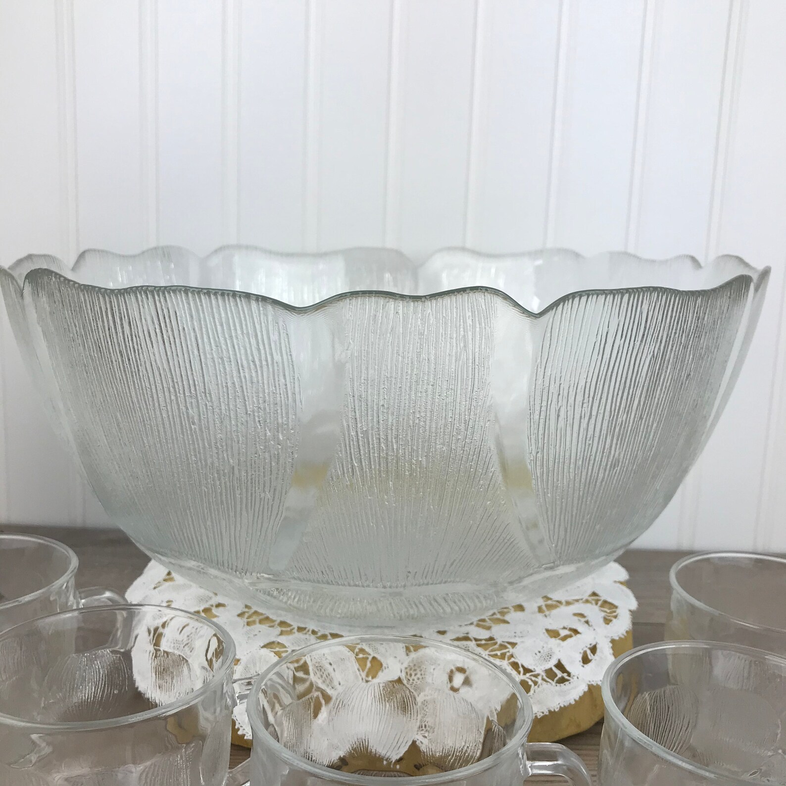 Vintage French Arcoroc Punch Bowl Set W/ 12 Cups Pressed Etsy