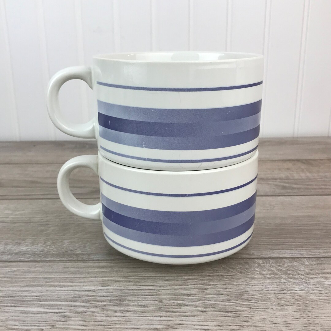 Vintage Manoir Collection Cafe Latte Mugs, Set of 2 White Ceramic Soup