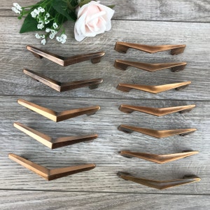 Vintage Copper Furniture Pulls, 12 Piece Set, 2 Styles, V Shaped Kitchen Cabinet Handles, Retro Industial, Boho Chic, Mid-Century Decor