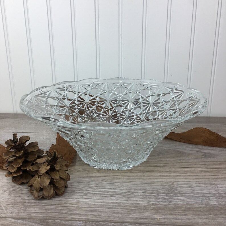 Vintage Clear Glass 10'' Salad Bowl Large Pressed Etsy