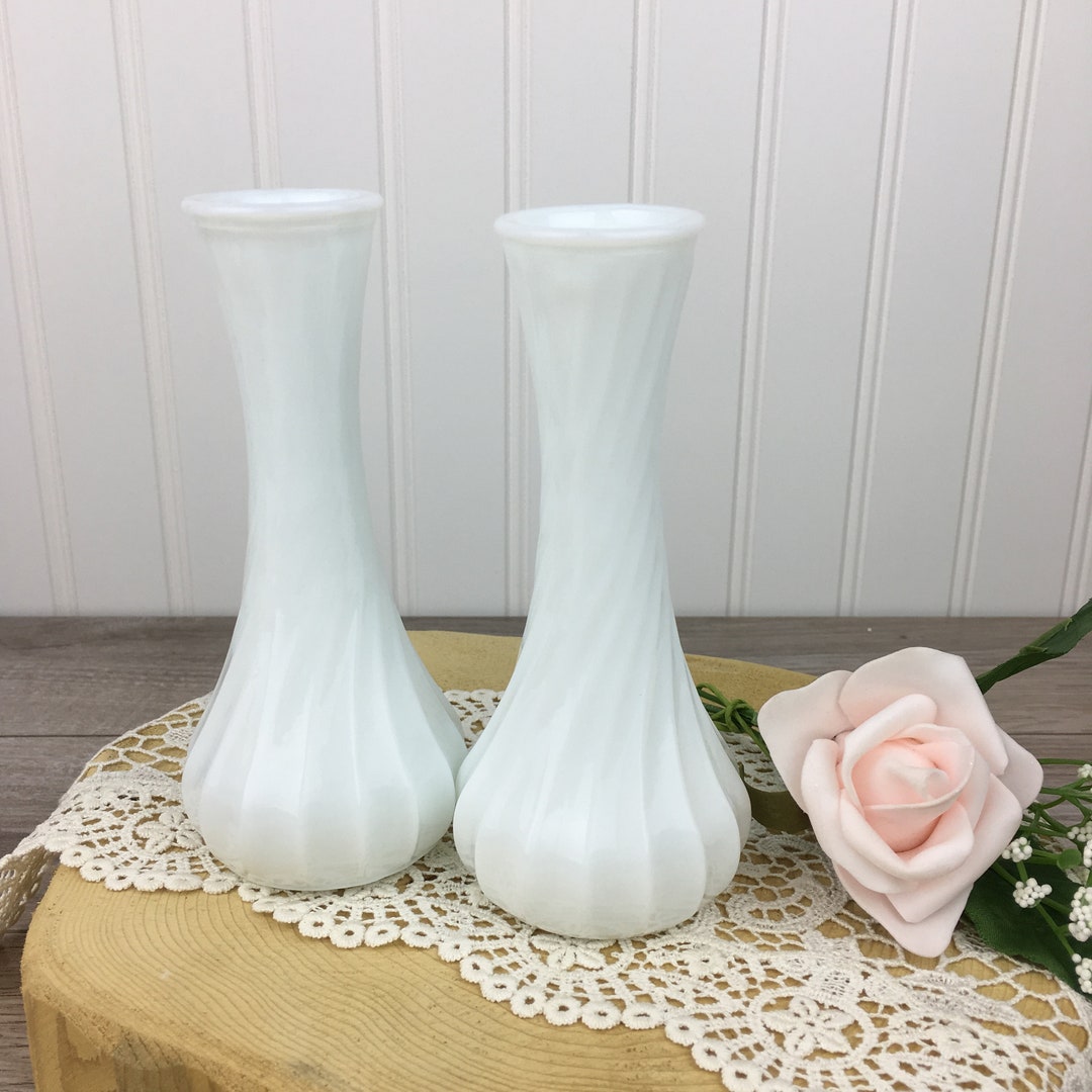 Vintage Hoosier Milk Glass Flower Vase Set of 2 Small Milk Etsy