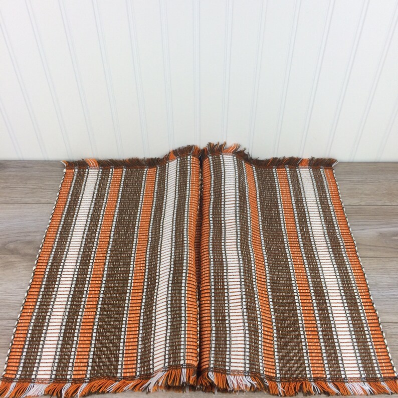 Small Table Cloth Weaving with fringe Retro 70/'s Table Runner Vintage Table Linen Orange Brown Boho Look Table Centerpiece