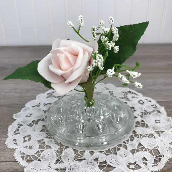 Vintage Flower Frog, Clear Glass Flower Frog, 16 Holes, Pressed Glass,  Floral Arrangement, Shabby Chic, Victoriana, Country Farmhouse, VTG 