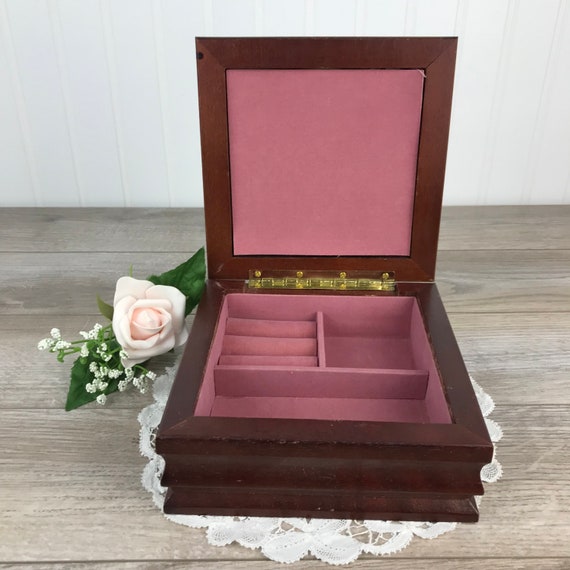 Vintage Wooden Jewelry Box Floral Printed Fabric Top Pink & Etsy