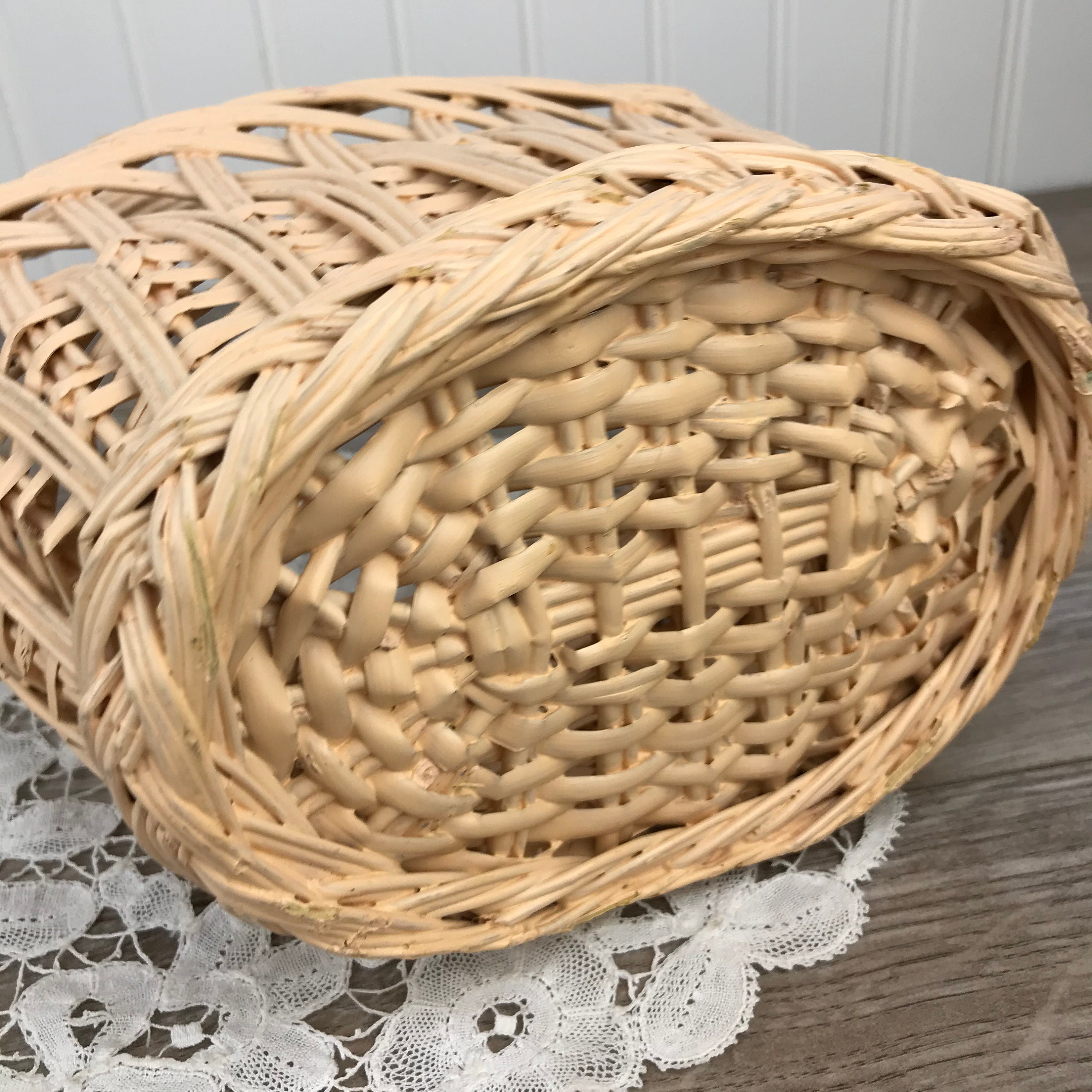 Vintage Small Pink Wicker Basket with Handle Blush Pink Etsy