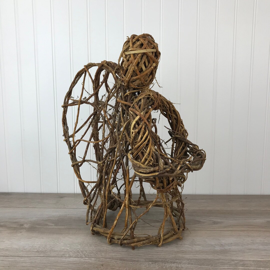 Vintage Wicker Christmas Angel, Rustic Christmas Decor, Natural Twig