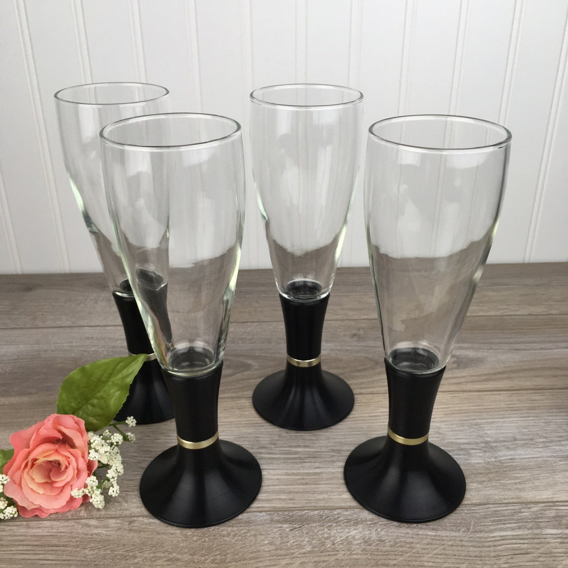 Vintage Lighted Wine Glasses w/ Black Plastic Stem Set of 4 Etsy