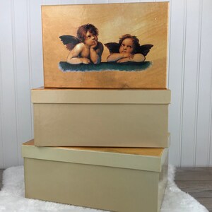 vintage nichoirs avec bébés chérubins, lot de 3 boîtes de rangement en carton, tour de rangement, organiseur de maison ou de bureau, shabby chic, pêche