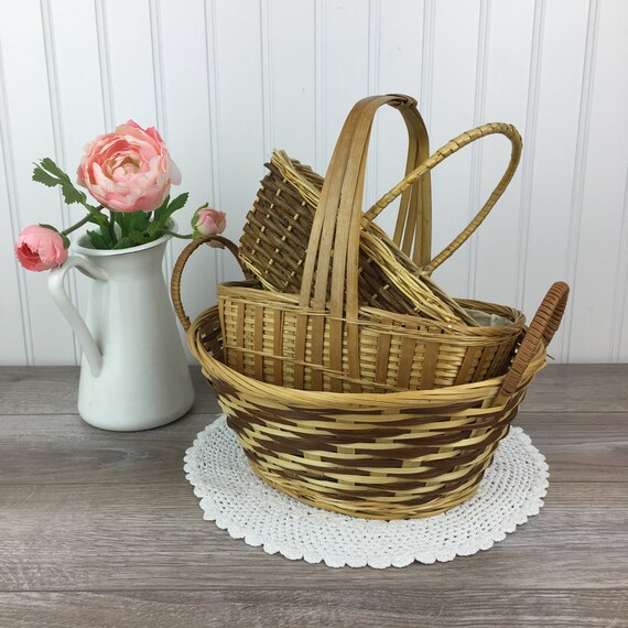 Set Of 3 Vintage Mismatched Wedding Baskets 2 Square Flower Etsy