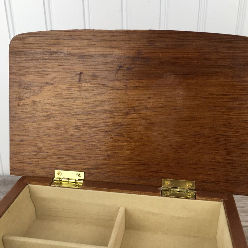 Wood Chest w 1 Drawer Brass 3 Sections Top Compartment Wooden Jewelry Box by Mele Vintage Velour Retro 70/'s Vanity Storage 1976