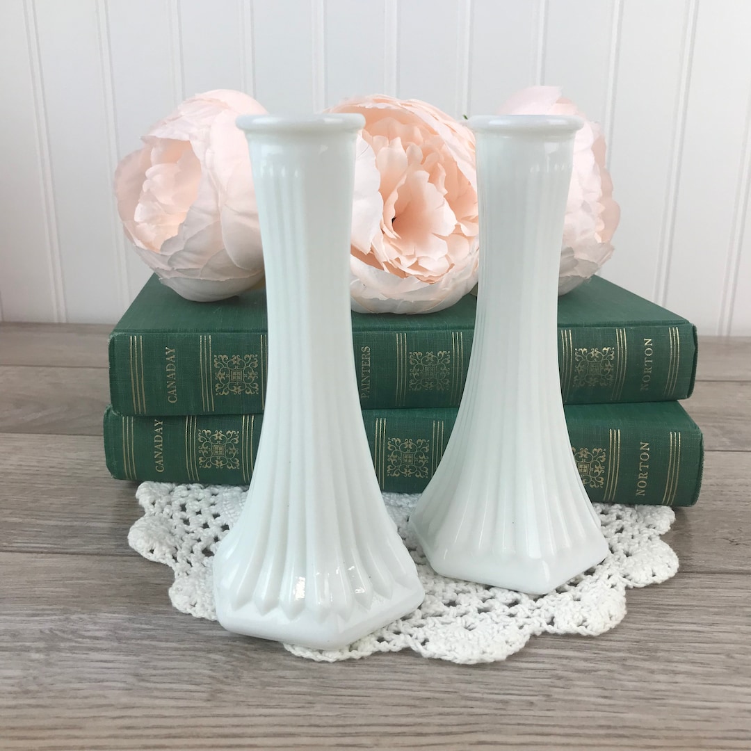 Vintage EO Brody Co Milk Glass Flower Vase, Set of 2 Small Milk Glass